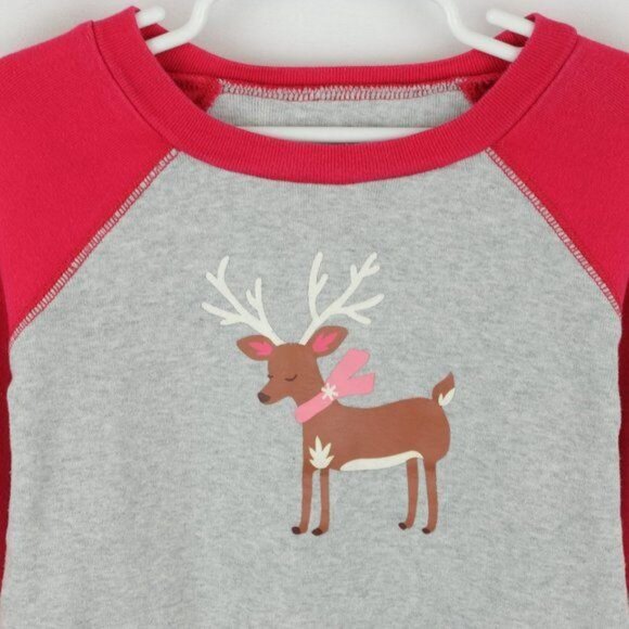American Girl Girls Size 8 Gray Red Reindeer Graphic Long Sleeve Pajama Top - Picture 2 of 8